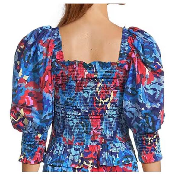 Ro's Garden Trinity Smocked Floral Top Blouse XS Blue | NEW $165 - Picture 2 of 6